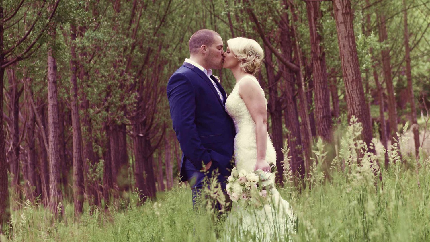 Amy and Peter kissing for yarra valley wedding video